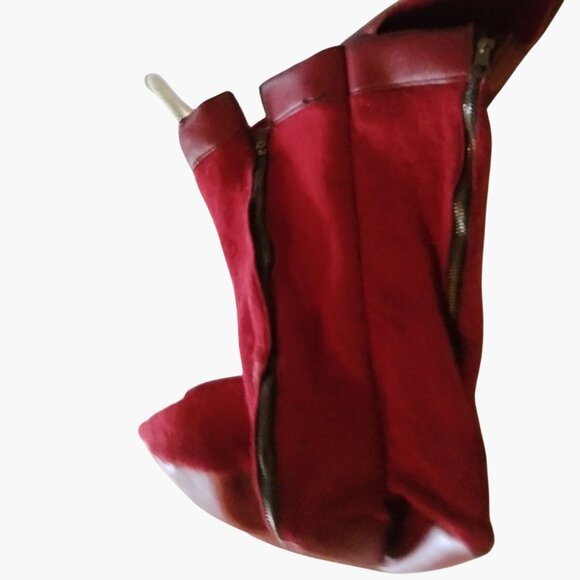 Boot Bag Carry Storage Cowboy Western Travel Shoe Case Red Felt Leather Vintage - Picture 3 of 8